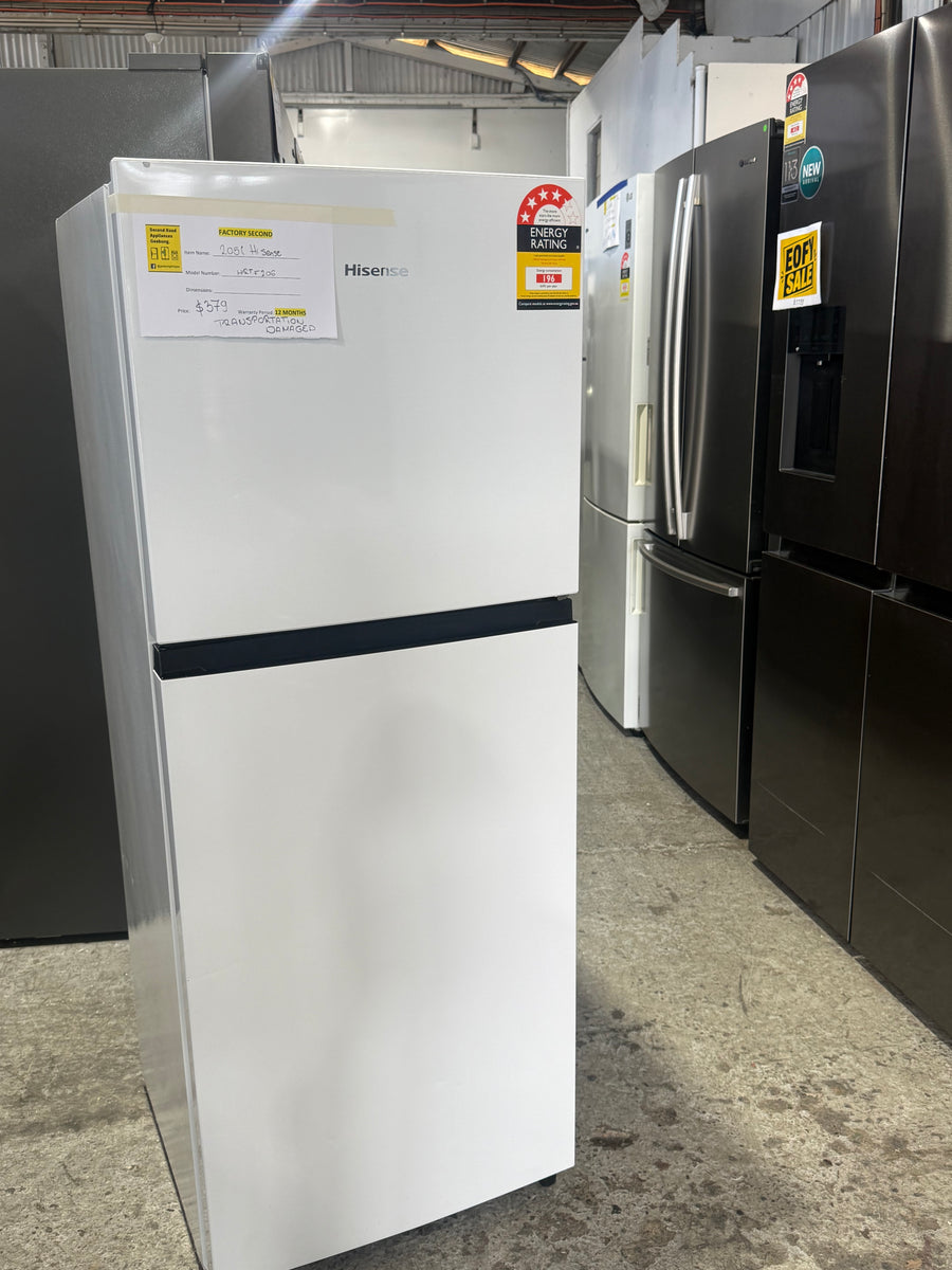 Transportation damaged Hisense HRTF206 205L Top Mount Refrigerator – White - Second Hand Appliances Geebung