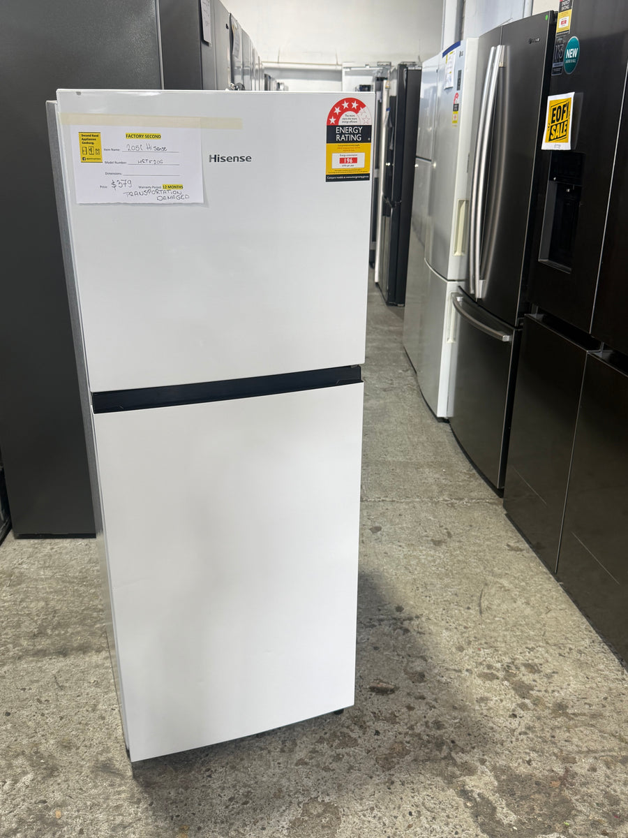 Transportation damaged Hisense HRTF206 205L Top Mount Refrigerator – White - Second Hand Appliances Geebung