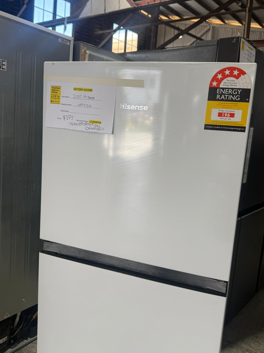 Transportation damaged Hisense HRTF206 205L Top Mount Refrigerator – White - Second Hand Appliances Geebung