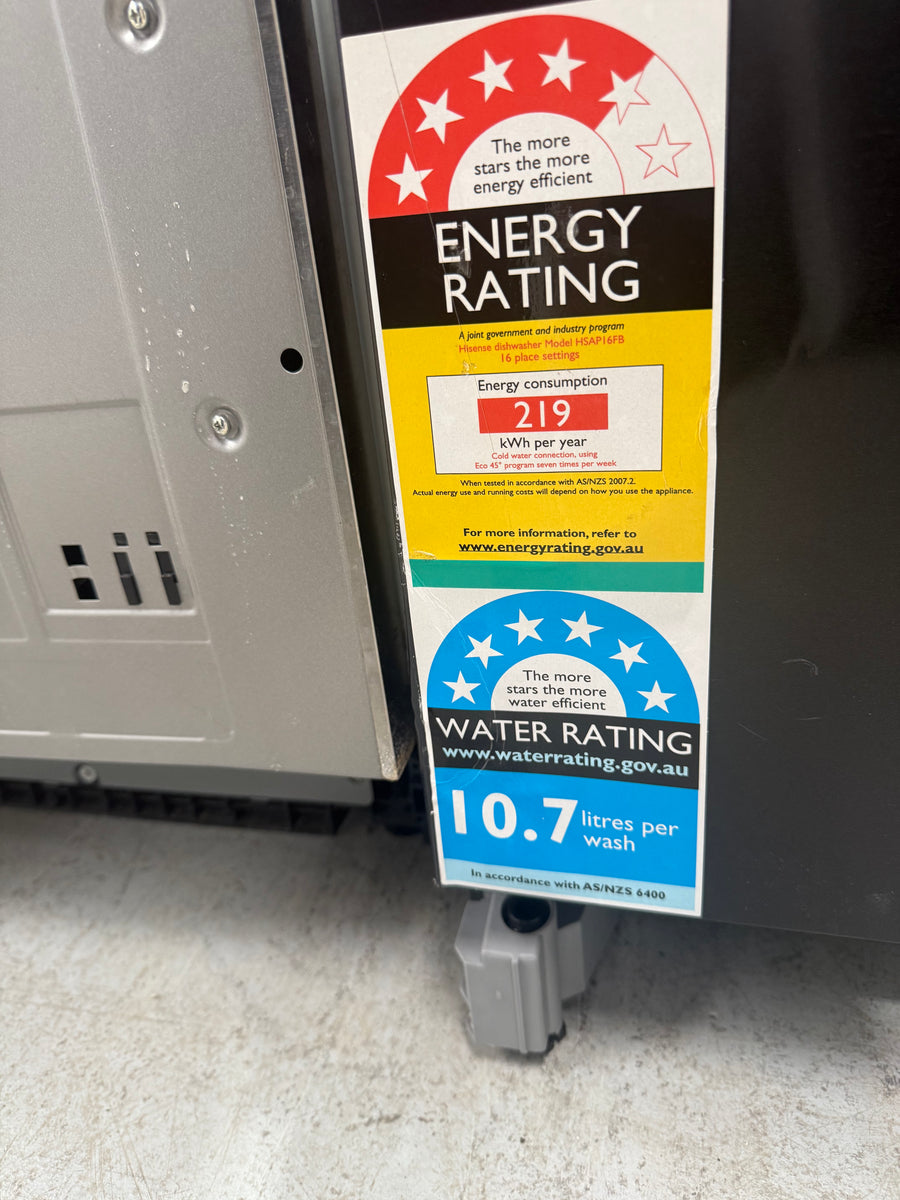 Transportation damaged Hisense HSAP16FB 16-Place Freestanding Dishwasher – Black Steel - Second Hand Appliances Geebung