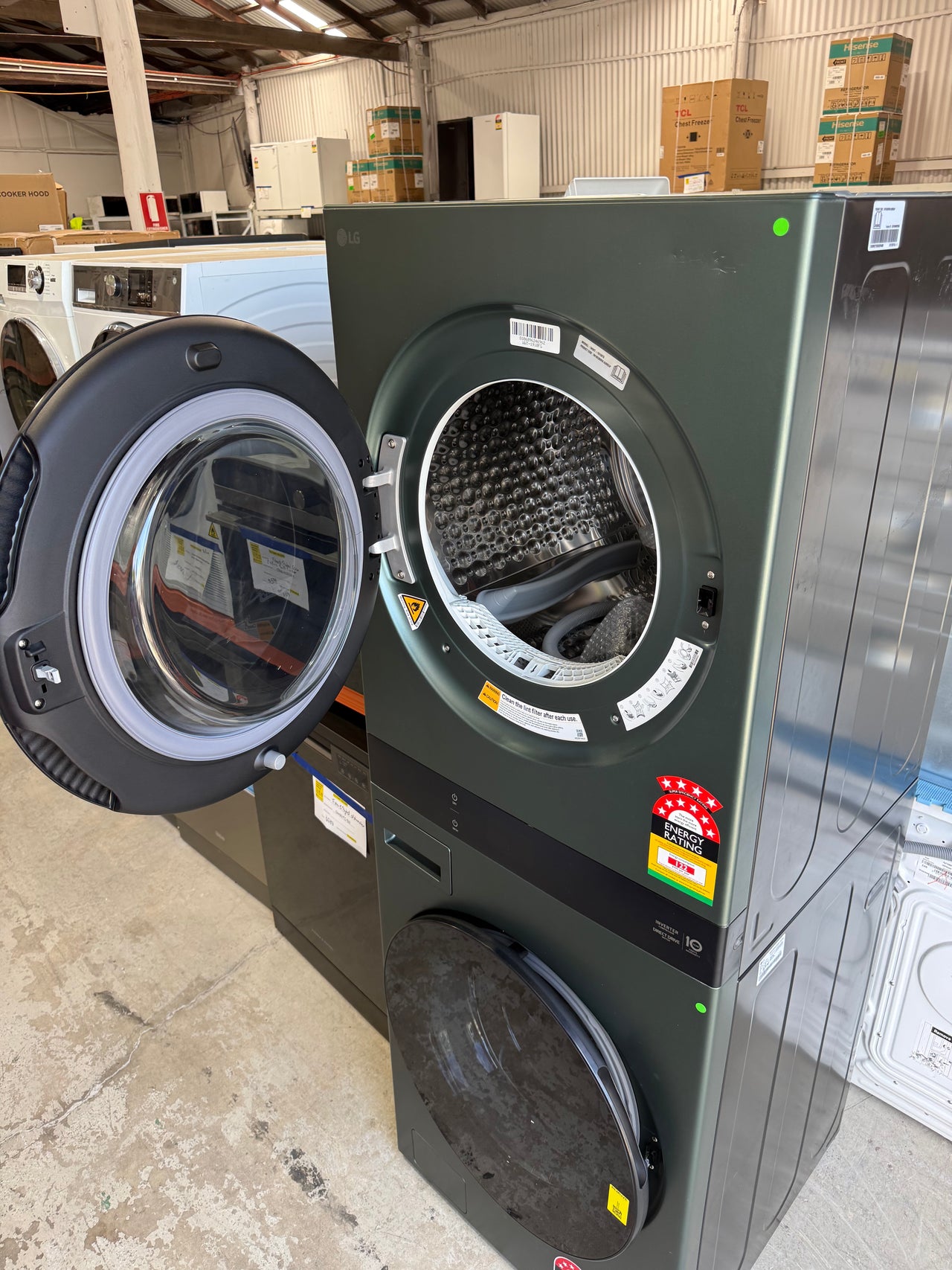 Buy Transportation damaged LG 19 kg / 10 kg AI WashTower™ All-In-One Stacked Washer Dryer – Forest Green (WWT-1910FG) |  | [product_variant] | Second Hand Appliances Geebung Brisbane