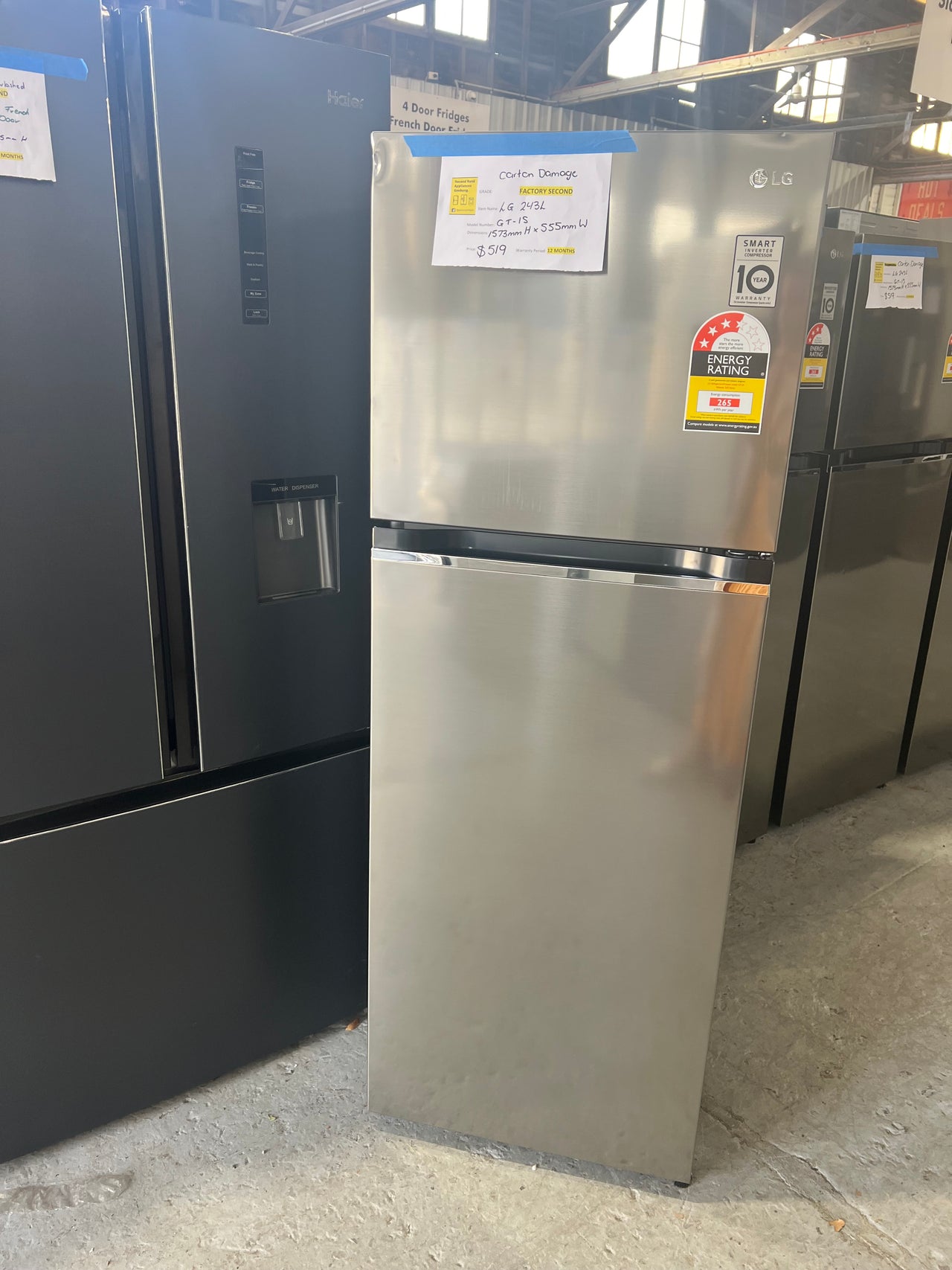 Transportation damaged LG 243L Top Mount Refrigerator GT-1s - Second Hand Appliances Geebung