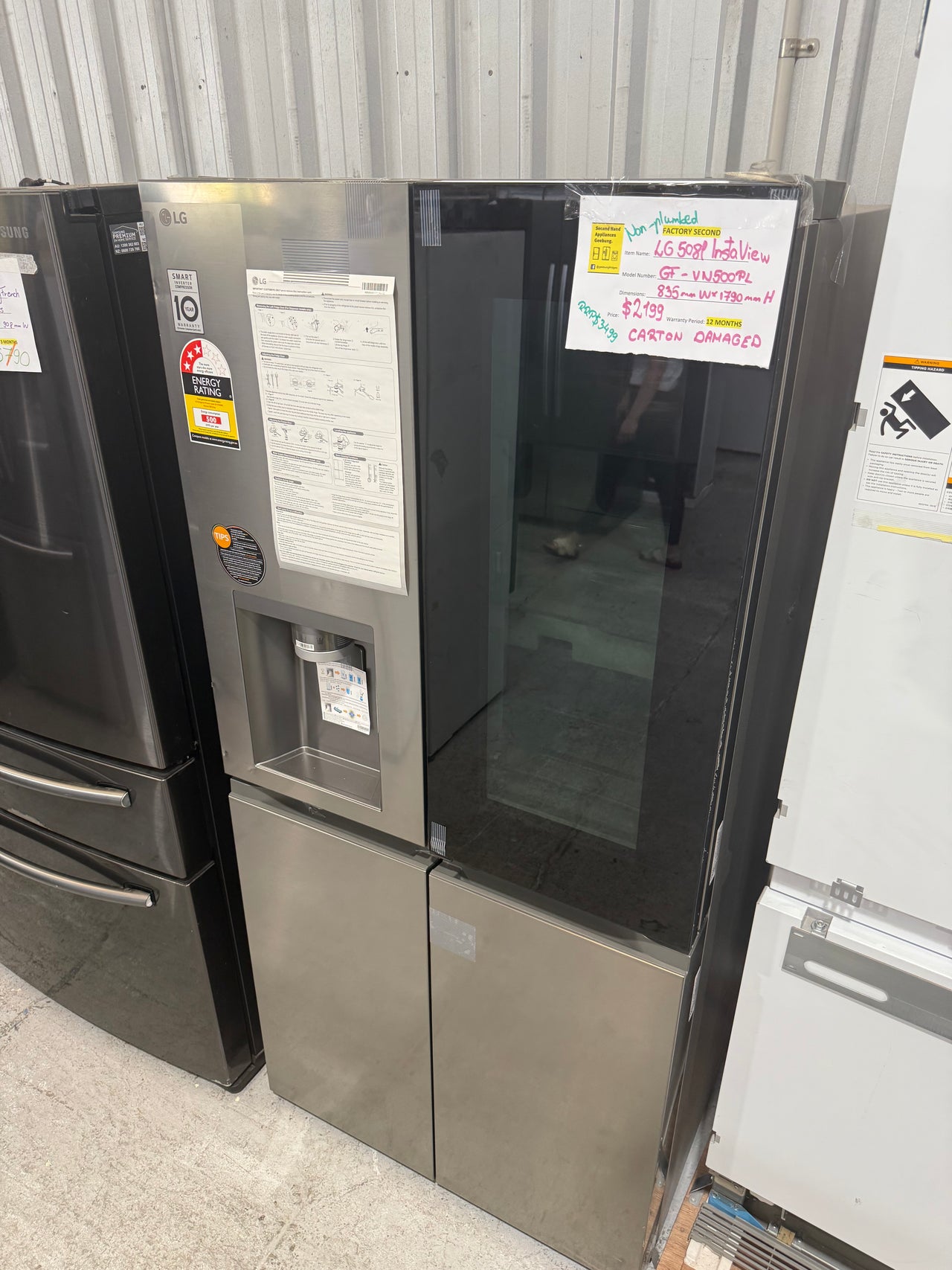 Transportation damaged LG 508L InstaView Refrigerator GF-VN500PL - Second Hand Appliances Geebung