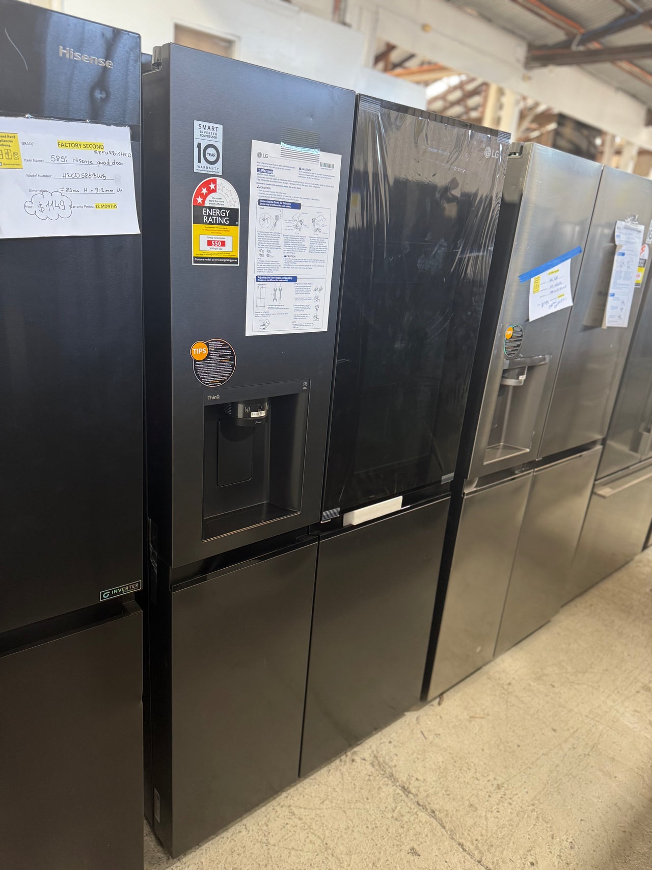 Factory second LG 635L InstaView Side-by-Side Refrigerator GS-V600MBLC - Second Hand Appliances Geebung