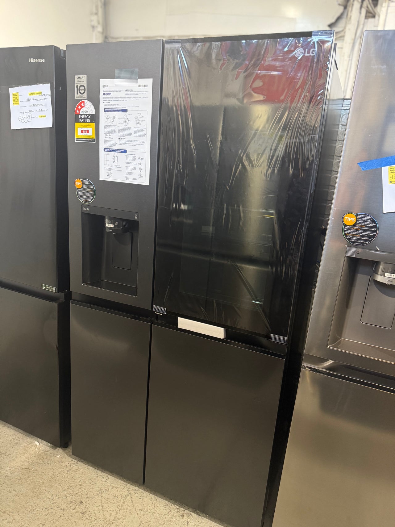 Factory second LG 635L InstaView Side-by-Side Refrigerator GS-V600MBLC - Second Hand Appliances Geebung