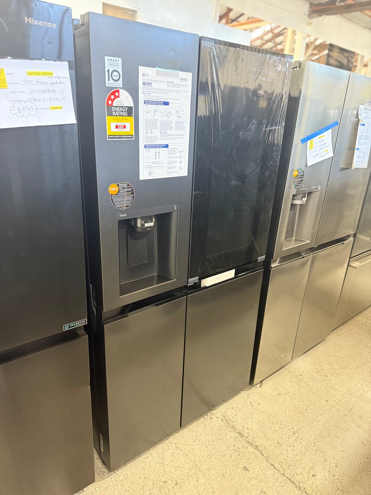 Factory second LG 635L InstaView Side-by-Side Refrigerator GS-V600MBLC - Second Hand Appliances Geebung