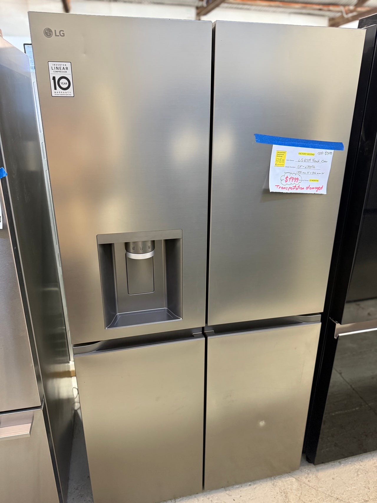Transportation damaged LG 637L French Door Fridge with Ice and Water Stainless Steel Model: GF-L700PL - Second Hand Appliances Geebung