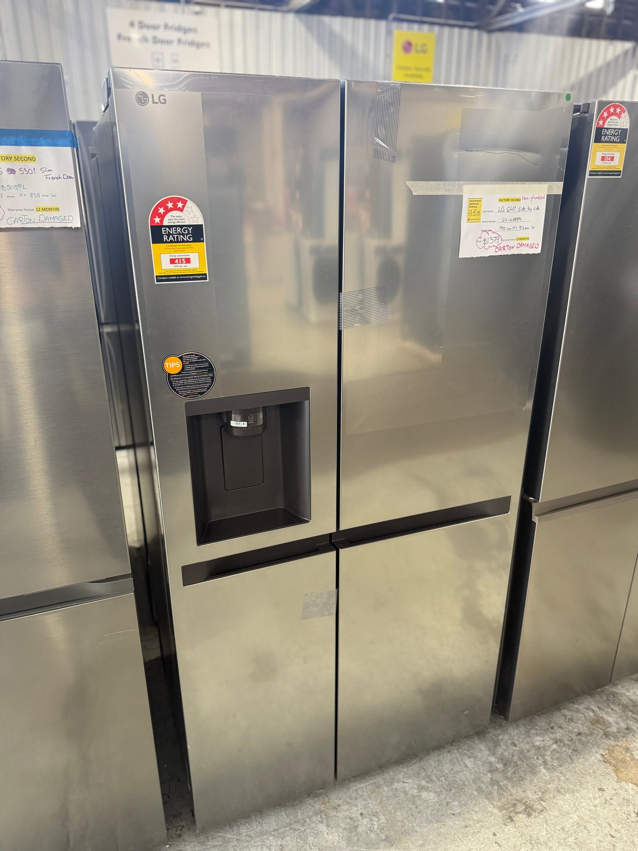 Transportation damaged LG GS-N599PL 641-liter side-by-side refrigerator - Second Hand Appliances Geebung