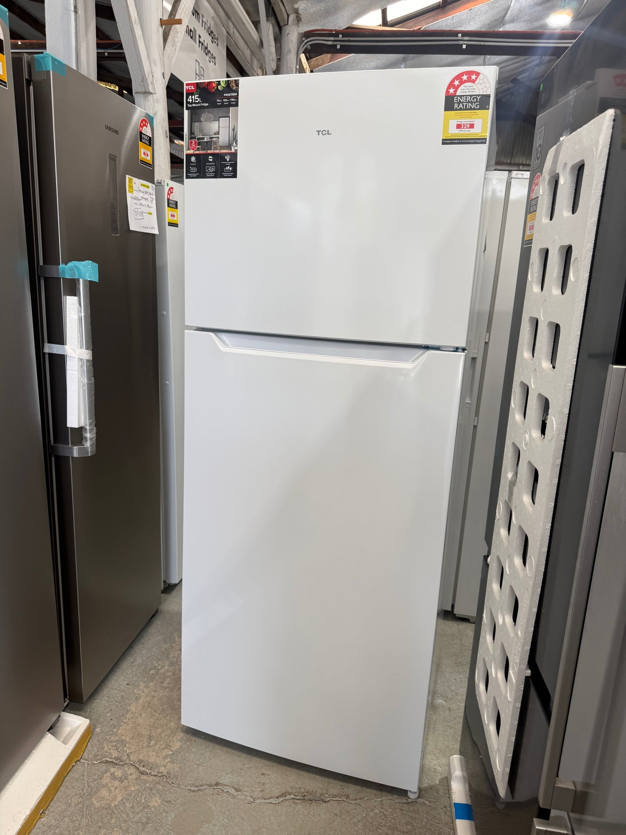 Transportation damaged TCL 415 L Top Mount Refrigerator – P454TMW (White) - Second Hand Appliances Geebung