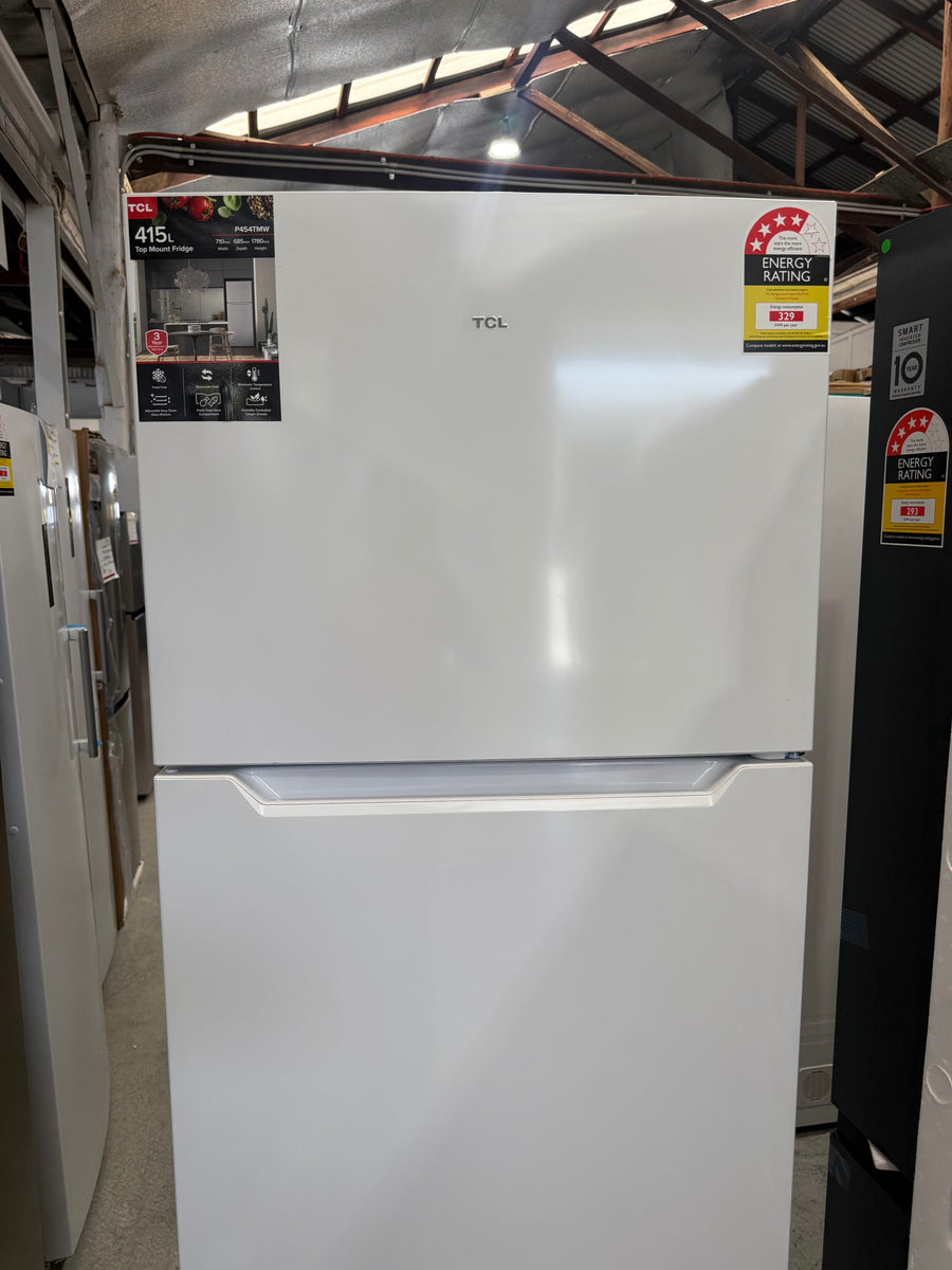 Transportation damaged TCL 415 L Top Mount Refrigerator – P454TMW (White) - Second Hand Appliances Geebung