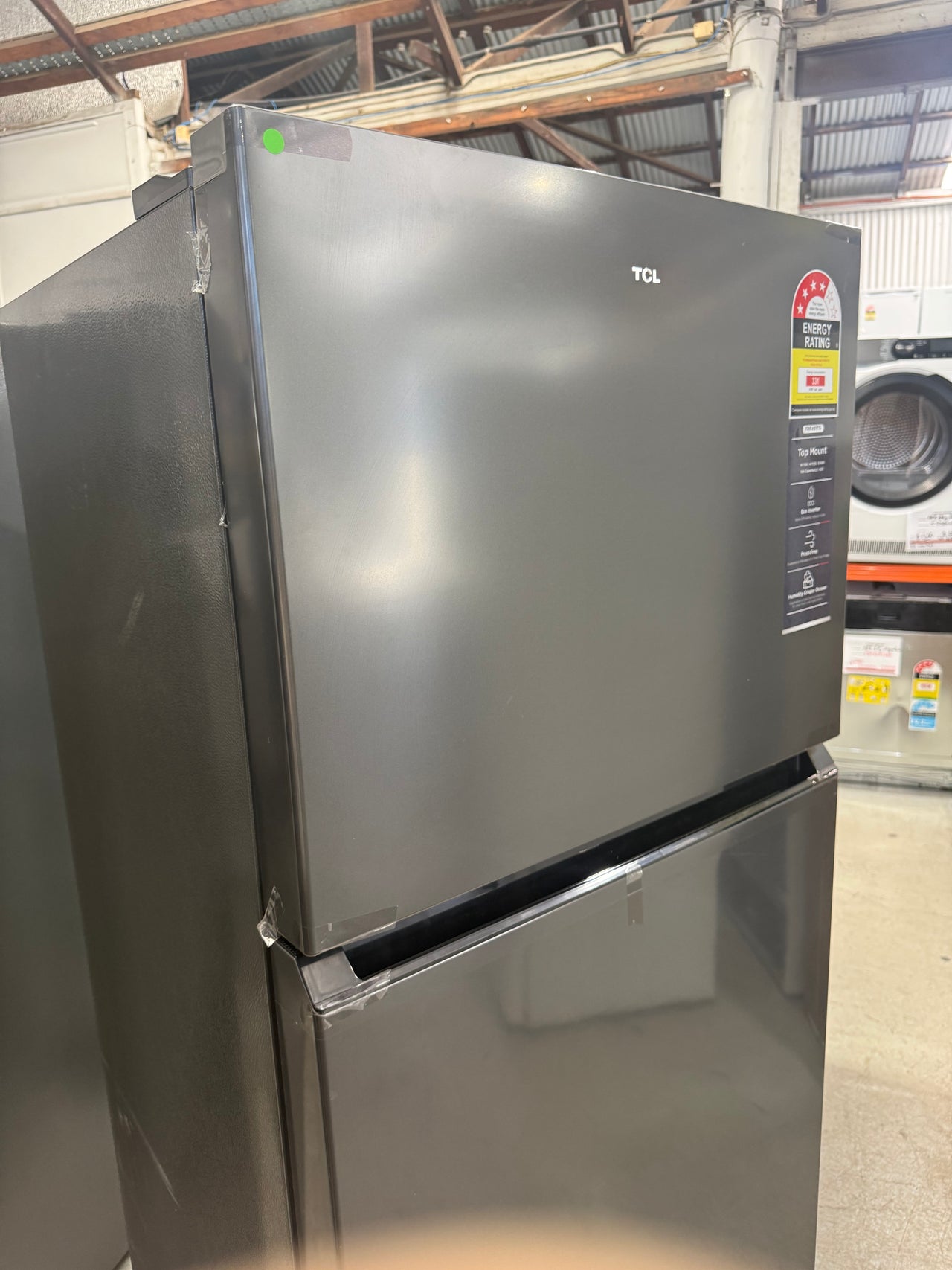 Transportation damaged TCL TRF491TG 420L Top Mount Refrigerator – Crystal Ash Grey - Second Hand Appliances Geebung