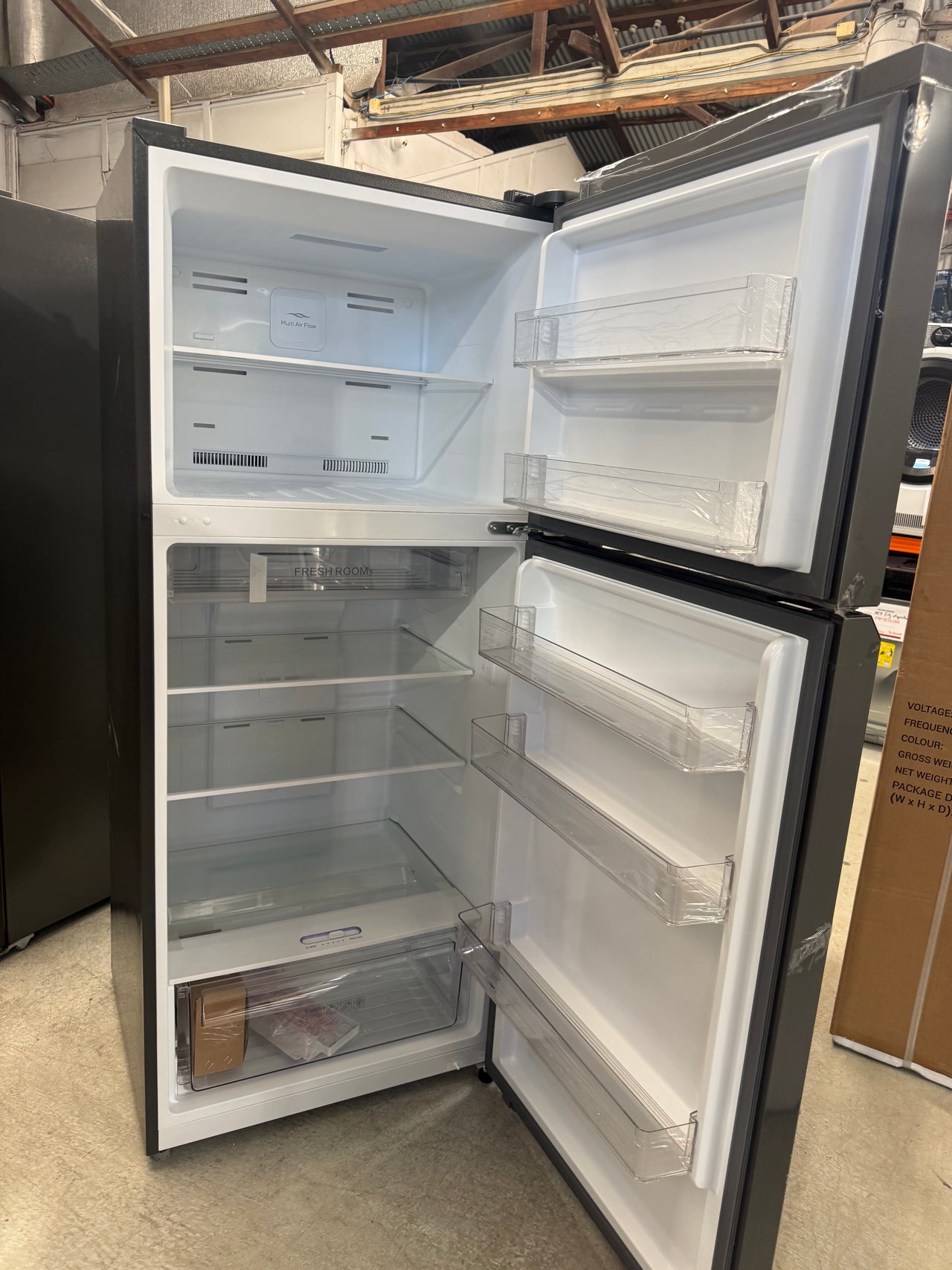 Transportation damaged TCL TRF491TG 420L Top Mount Refrigerator – Crystal Ash Grey - Second Hand Appliances Geebung
