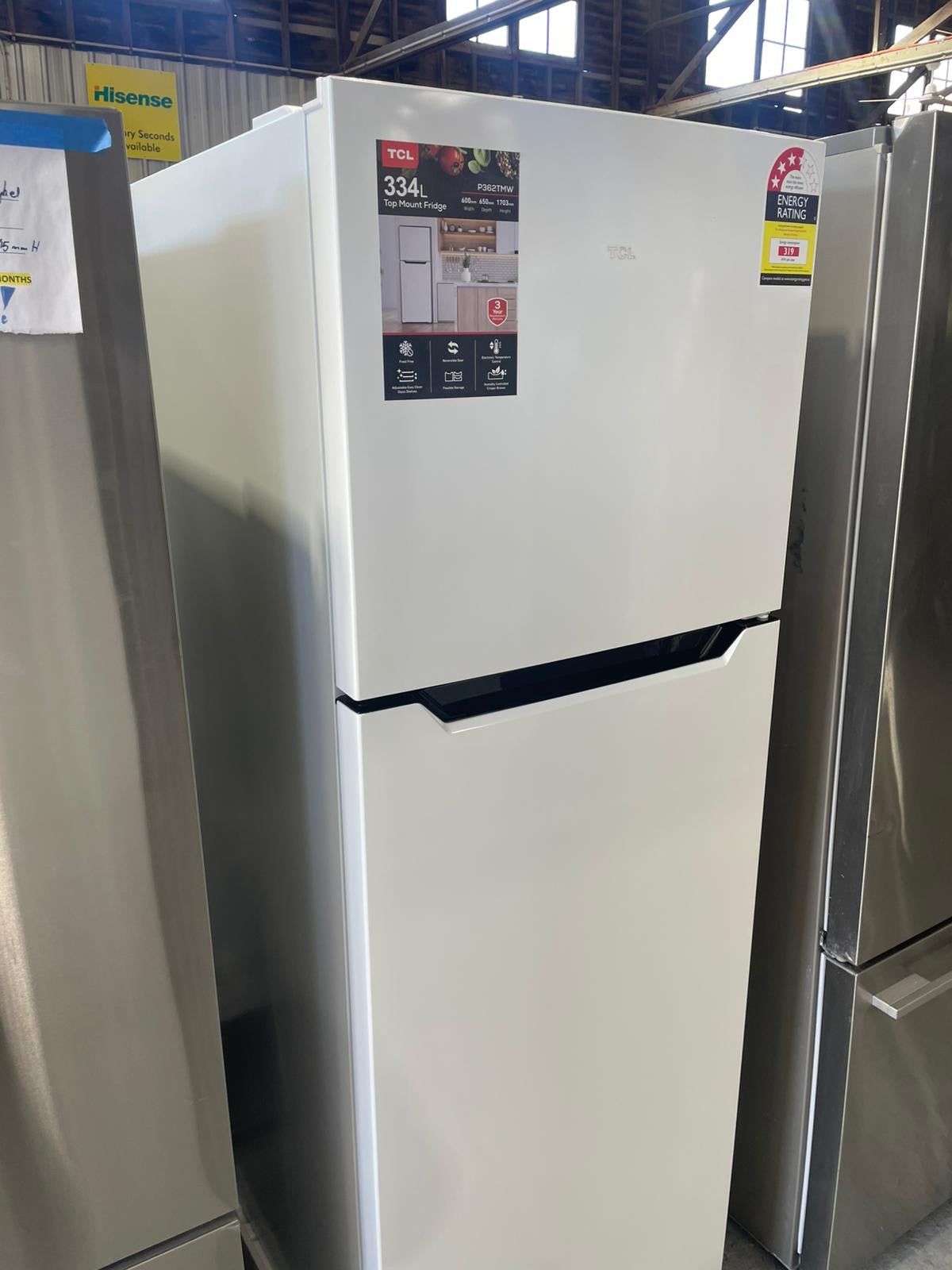 Transportation damaged TCL 362L Top Mount Refrigerator – White (P362TMW) - Second Hand Appliances Geebung