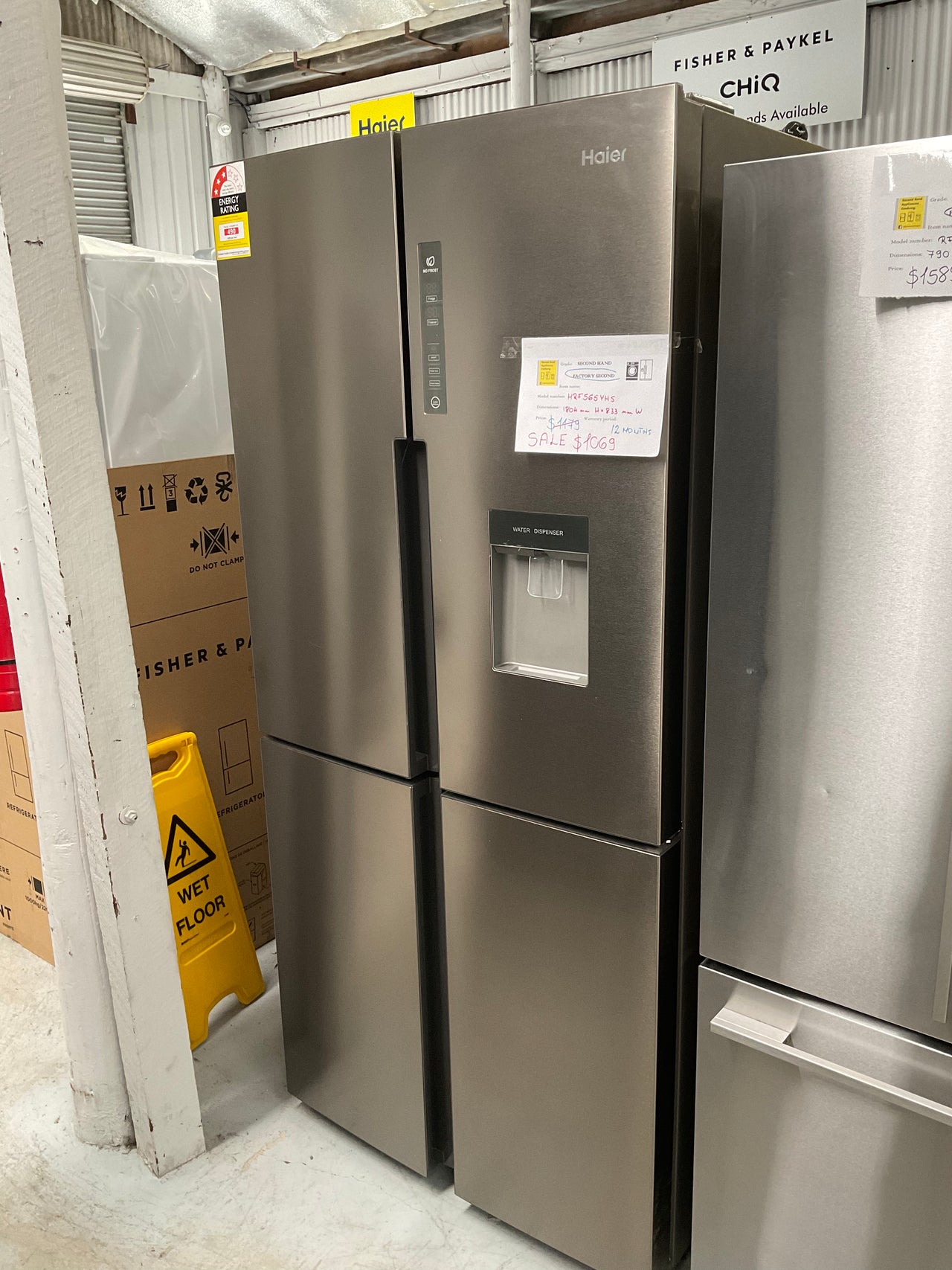 Factory second Haier 519L Quad Door Frost Free Fridge with Water Dispenser Satina HRF565YHS - Second Hand Appliances Geebung