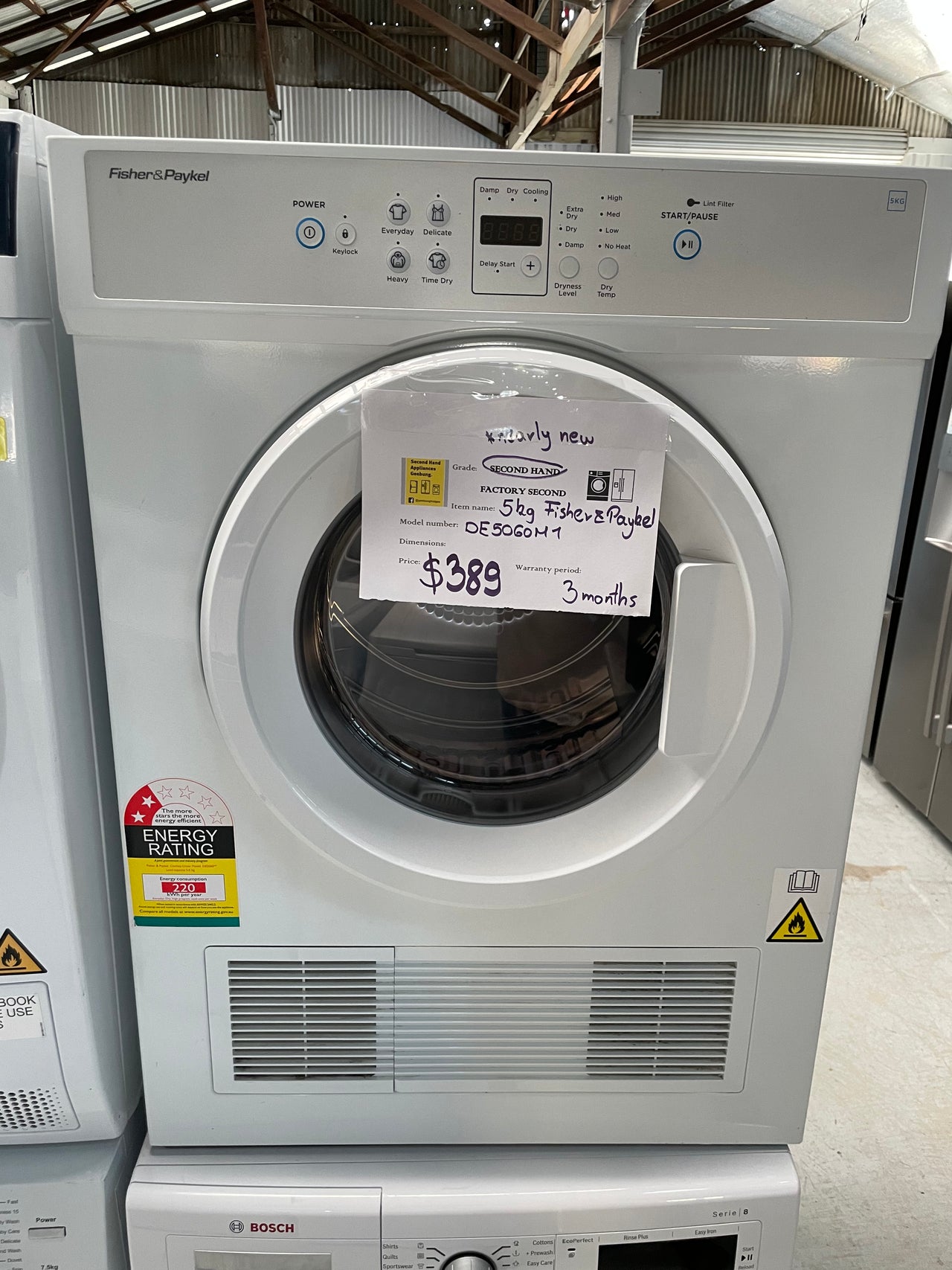 Second hand Fisher & Paykel 5kg Vented Dryer DE5060M1 - Second Hand Appliances Geebung