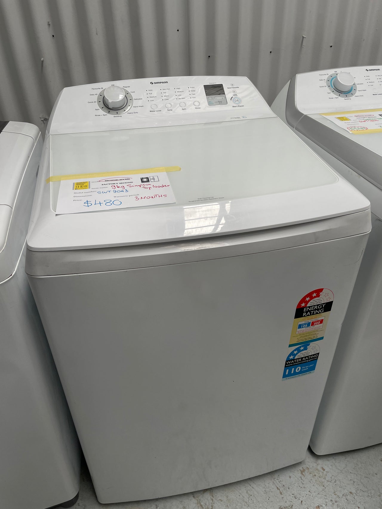 Second hand Simpson 9kg Top Load Washing Machine SWT9043 - Second Hand Appliances Geebung