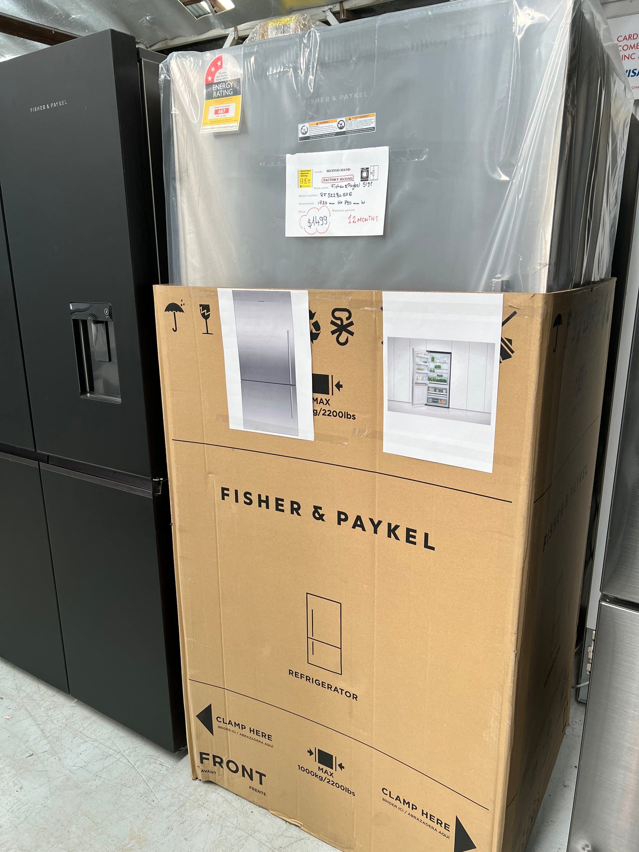 Factory second Fisher & Paykel 519L ActiveSmart Bottom Mount Fridge RF522BLGX6 - Second Hand Appliances Geebung