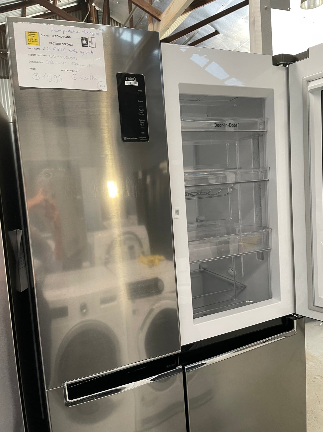 LG 680l Side by Side Fridge with InstaView Door-In-Door® in Stainless Finish GS-VB680PL - Second Hand Appliances Geebung