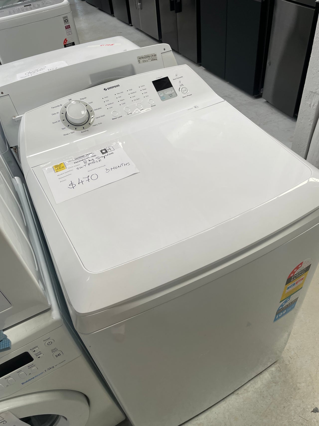 Second hand Simpson 8kg Top Loader Load Washing Machine SWT8063E - Second Hand Appliances Geebung