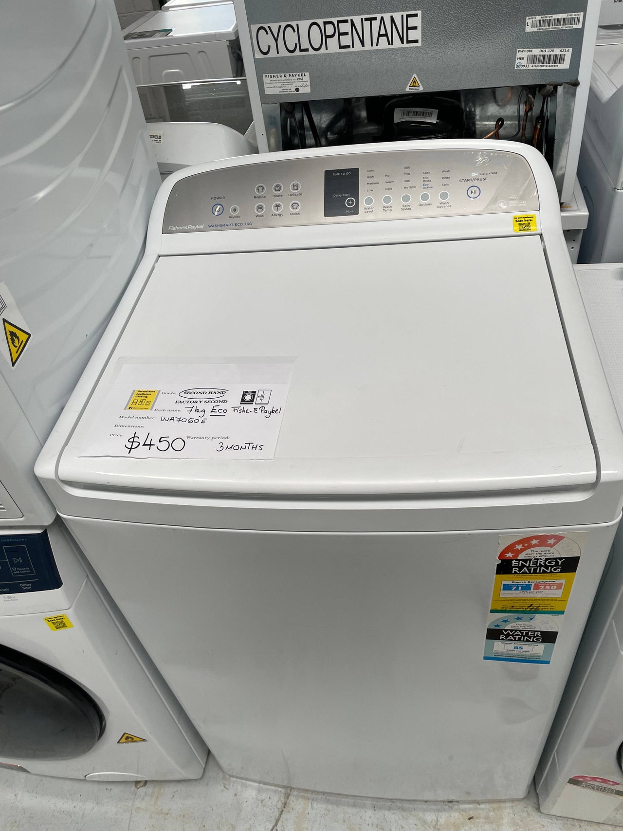 Second hand Fisher & Paykel 7kg WashSmart Eco Top Load Washing Machine WA7060E1 - Second Hand Appliances Geebung